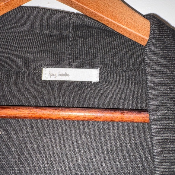 Black Open Front Cardigan with Gold Button Accents | boho glam minimal cardigan - Picture 2 of 4